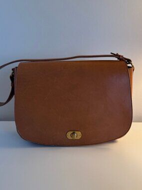 Ralph Lauren Polo Large Saddle Flap Bag Natural Leather Excellent Vintage Cond.
